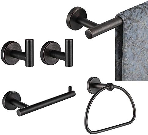 JQK Bathroom Hardware Set Oil Rubbed Bronze, 5-Piece Bath Accessories Set ORB Wall Mount includes 24 in Towel Bar, 7 in Towel Ring, Toilet Paper Holder, 2 Towel Hooks, BAS165-ORB by Homeimprovement