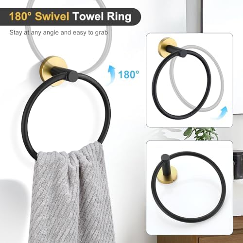 TQKAG Black and Gold Bathroom Hardware Set, 6-Piece Towel Bar Set 23.6 Inch - Image 3