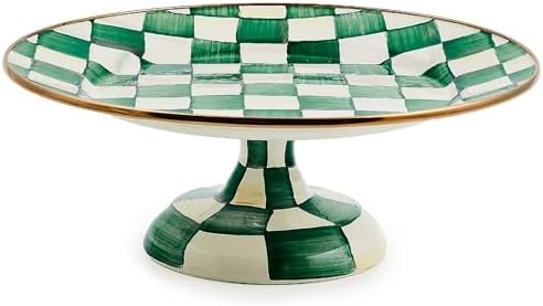 MACKENZIE-CHILDS Pedestal Platter, Small, Green-and-White Emerald Check by Unknown