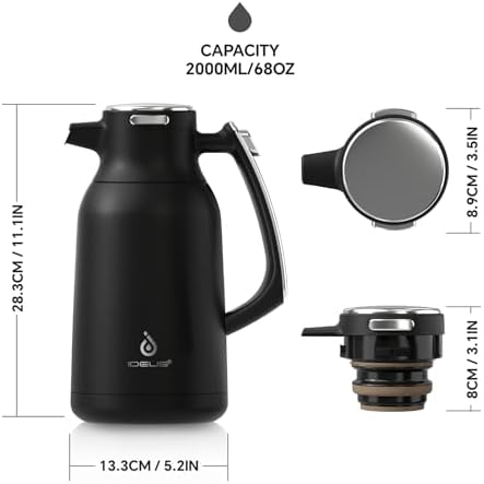IDEUS Thermal Coffee Carafe 68oz, Beverage Dispenser Black - Image 5