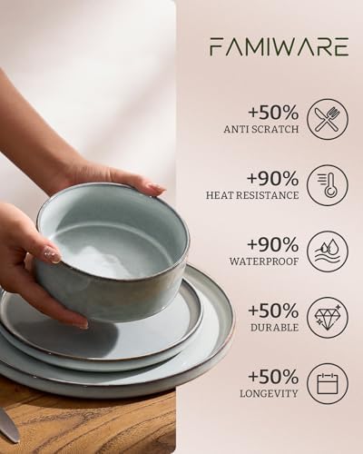 Famiware Annecy 12-Piece Stoneware Dinnerware Set, Grey Blue - Image 5