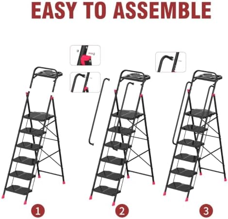 6 Step Foldable Step Ladder with Roomy Tool Tray & Secure Handrail, Wide Pedals Platform Stool 800lbs Capacity for Adults Home Kitchen - Image 5
