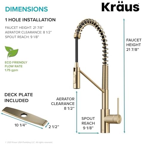 KRAUS Oletto Commercial Style Single Handle Pull Down Kitchen Faucet with QuickDock Top Mount Installation Assembly in Spot Free Antique Champagne Bronze, KPF-2631SFACB - Image 4