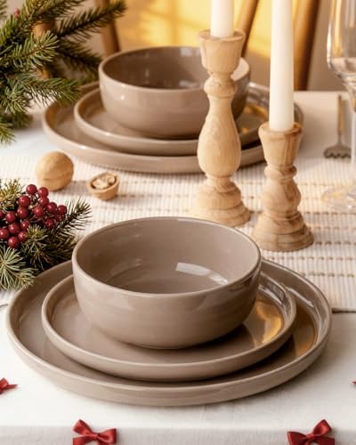 Famiware Milkyway 12-Piece Stoneware Dinnerware Set, Cinnamon Brown - Image 3