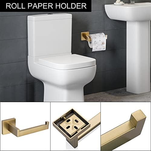 Brushed Gold Towel Bar Set Bathroom Hardware Set, 5 Pieces Gold Bathroom Accessories Set Stainless Steel Wall Mounted Towel Holder for Bathroom 23.6in - Image 4