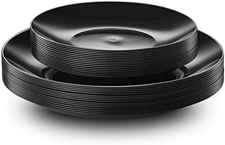 PLASTICPRO 32 Piece Combo Plate Set includes 16-7'' inch Plates & 16-10'' inch Plate Black Plates with Silver Rim Plastic PartyPlate Premium heavyweight Elegant, Disposable, Tableware, Dishes, - Image 6