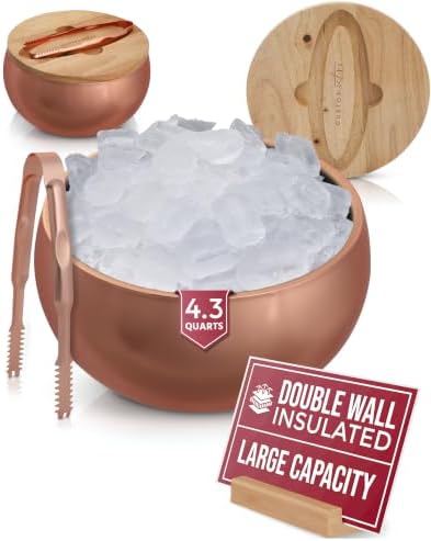 Gusto Nostro 4.1L Insulated Ice Bucket with Lid and Tongs, Double Wall Stainless Steel Ice Bucket Large, BPA Free Ice Bucket for Cocktail Bar, Keeps Champagne, Wine, Beer Chill for Parties (Rose) by GustoNostro