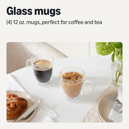 Amazon Basics Double Walled Glass Coffee Mugs, 4-Piece Set, Dishwasher-Safe, Borosilicate Glass, 12 oz. (Pack of 6) - Image 2
