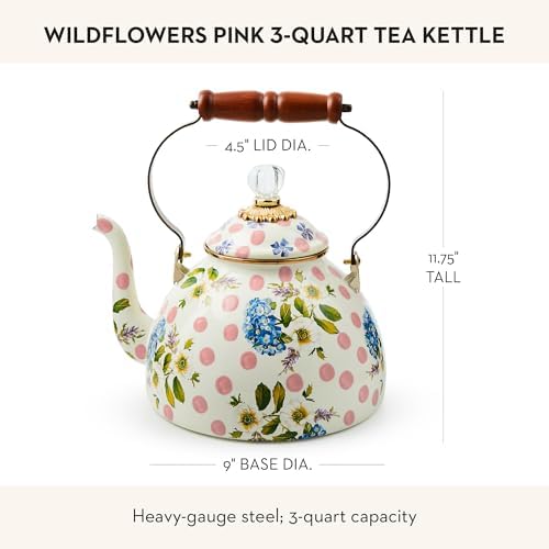 MACKENZIE-CHILDS Tea Kettle, 3 Quarts, Pink Wildflowers - Image 4