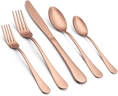 LIANYU 40 Piece Matte Copper Silverware Set, Rose Gold Flatware Set for 8 by LIANYU