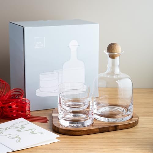 Cork & Mill Whiskey Decanter Set with Glasses, Wood Tray and Stopper - Image 6