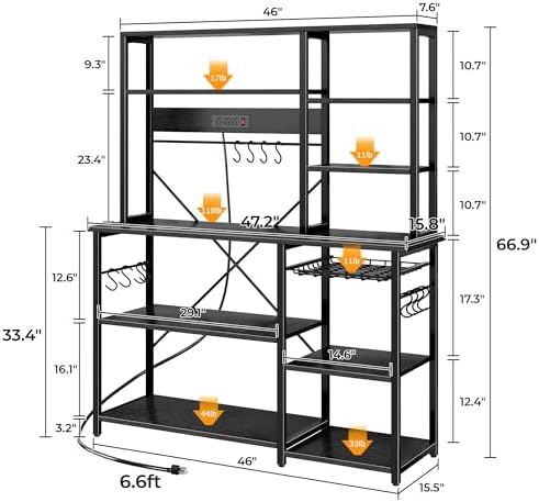 SUPERJARE Large Bakers Rack with Power Outlets, 47.2 Inches Microwave Stand - Image 3
