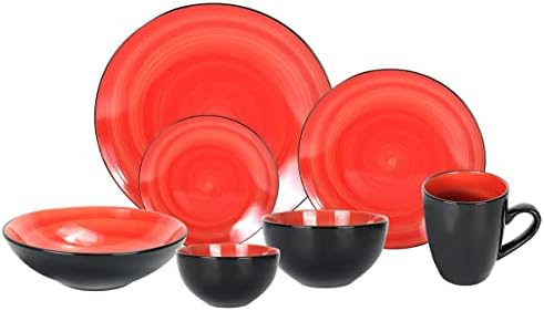 HomeVss, Stoneware Sonoma Dinnerware Set, Black + Speckled Spin Wash (56pc Set, Mix Blue, Green, Red, Yellow) - Image 7