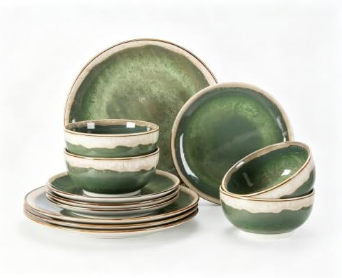 Sweejar 12 Pieces Ceramic Dinnerware Sets for 4, Moss Green by Sweejarco1949