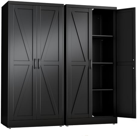 Black Metal Storage Cabinet, 63" Kitchen Pantry Cabinets for Office by RISTERN