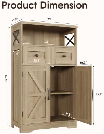 Farmhouse Storage Cabinet Set of 2, Small Kitchen Pantry Coffee Bar Cabinet - Image 3