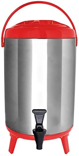 Vollum Stainless Steel Insulated Beverage Dispenser – Insulated Thermal Hot and Cold Coffee Carafe – 8 Liter Drink Dispenser with Spigot for Hot Water, Tea & Coffee, Cold Milk, Juice & More RED by Vollum