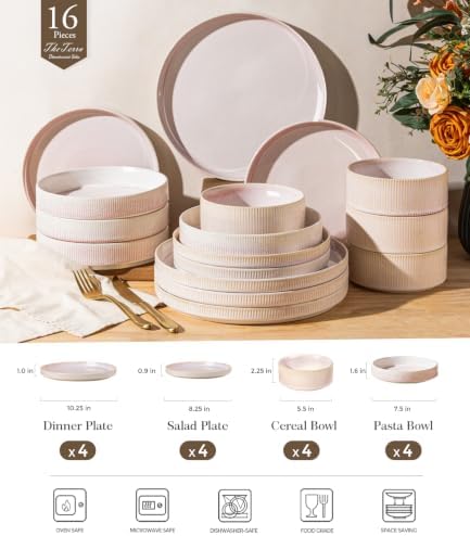 TheTerra Ceramic Dinnerware Set for 4, 16-Piece Plates and Bowls Set - Image 2