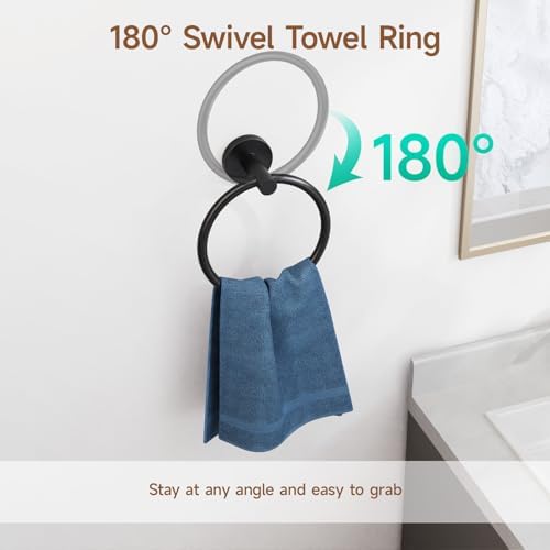 USHOWER 8PCS Matte Black Bathroom Hardware Set, 24-Inch Towel Bar Set - Image 5