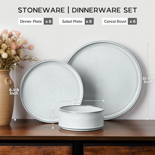 Onader Ceramic Dinnerware Sets for 6, Stoneware Plates and Bowls with Rustic Terracotta Bottom, Elegant Kitchen Dinner Dish Set, 18-Piece Dishware Tableware - Glacier White - Image 2