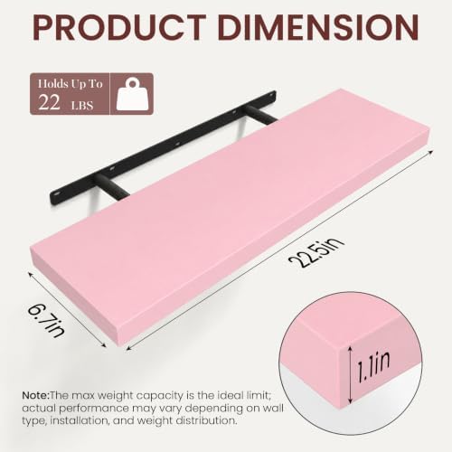 BAYKA Pink Floating Shelves 22.5in, Set of 2, Wall Mounted for Wall Decor - Image 5