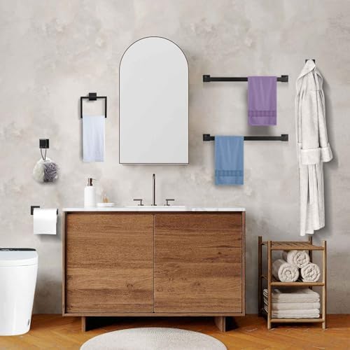 5 Pieces Towel Bar Set Matte Black Bathroom Hardware Accessories Set Include Towel Rack TP Holder Towel Ring Coat Hooks Stainless Steel Wall Mounted Towel Holder Set for Bathroom,23.6 in - Image 7