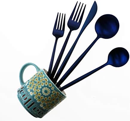 20-Piece 18/10 Stainless Steel Flatware Silverware, Luxury Dinnerware Set Travel Cutlery Tableware Include Knife Fork Spoon Service for 4,Healthy & Eco-Friendly Dishwasher Safe (Blue Matte) - Image 6