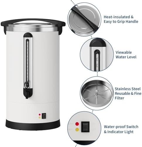 Garvee 110 Cup Commercial Coffee Urn, 4.2 Gal Stainless Steel White - Image 3