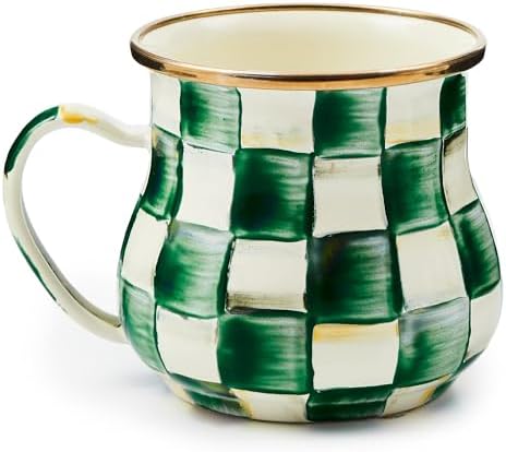 MACKENZIE-CHILDS Enamel Mug, 16 Ounces, Green-and-White Emerald Check by MacKenzie-Childs