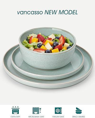 vancasso ANYA 18 Pieces Plates and Bowls Set, Mint Green Dinnerware Sets, Reactive Glaze Dishes Set for 6, Ceramic Dishware Sets Kitchen Dinner Set, Microwave & Dishwasher Safe - Image 3