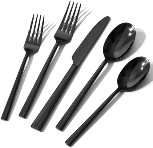Black Silverware Set for 4, 20-Piece Stainless Steel Flatware Cutlery Set by KINGSTONE