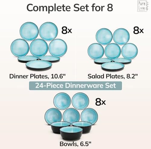 24 Piece Stoneware Dinnerware Set for 8, Handcrafted Plates and Bowls Set - Image 6