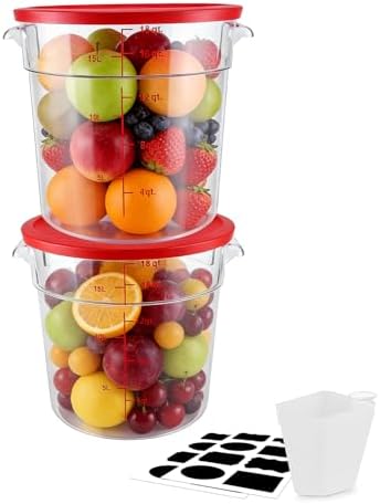 2 Pack Square Food Storage Container With Lid,12-22 Quart Commercial Storage Box With Scale & Handle,Cake Making,Dough Marinating Meat,Kitchen Supplies (Polycarbonate, Round 18 Quart) by WELKORCateringEquipment