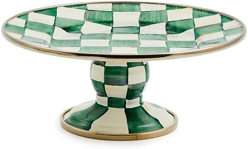 MACKENZIE-CHILDS Pedestal Platter, Mini, Green-and-White Emerald Check by Unknown
