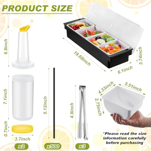 Mifoci 23 Pcs Bartender Supplies Kit Garnish Tray for Bartenders with Bar Caddy 3 Tier Salt Rimmer 13 Pcs Cocktail Shaker Set and Bar Accessory for Christmas Bartender Gifts Beginners(4 Compartments) - Image 2