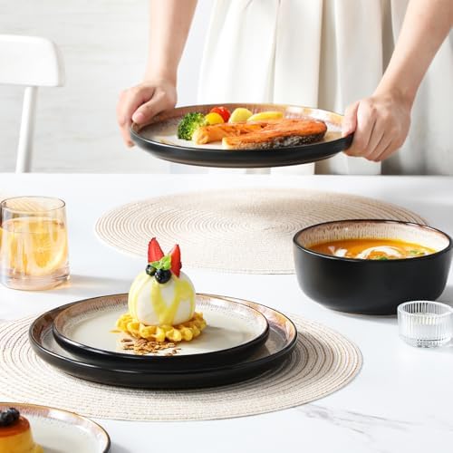vancasso Plates and Bowls Sets, 24 Pieces Stoneware Dinnerware Sets for 8, Kitchen Dish Set Mircowave and Dishwasher Safe Ceramic Dishware, Light Cream, Series AMBER - Image 6