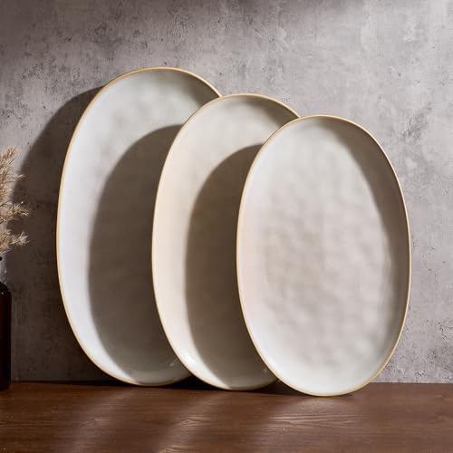 famiware Serving Platters Set of 3 Sizes - Oval, Cappuccino White by Famiware