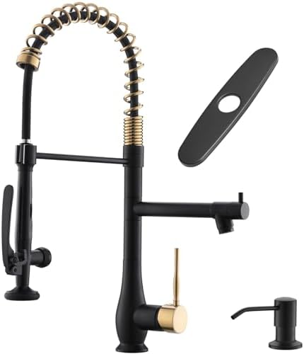 GIMILI Black Gold Commercial Kitchen Sink Faucet with Soap Dispenser by MoreChoicesForYourDreamHome