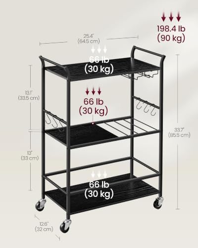 VASAGLE Bar Cart with Wheels, Drink Cart with Wine Rack and Glass Holder - Image 6
