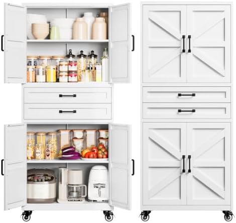 Yizosh 73" White Metal Garage Storage Cabinet with 2 Drawers by Yizosh