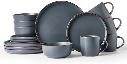 Famiware Mercury 16-Piece Dinnerware Set with Mugs, Charcoal by Famiware