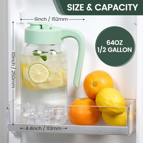 Mason Jar Pitcher, 2 pcs 64 oz (2 quart), Glass Pitcher with Lid - Image 3