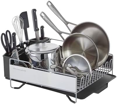 KitchenAid Large Capacity Full Size Rust Resistant Dish Rack with Angled Drain Board and Removable Flatware Caddy, Light Grey by Unknown
