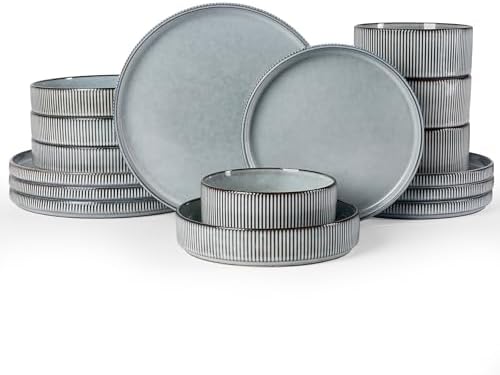 Famiware Star Stoneware Dinnerware Sets with Pasta Bowls, 16pc Dishes for 4 by Famiware
