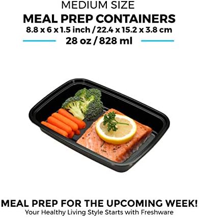 Freshware Meal Prep Containers [15 Pack] 1 Compartment Food Storage Containers with Lids, Bento Box, BPA Free, Stackable, Microwave/Dishwasher/Freezer Safe (28 oz) Black - Image 5