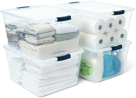 Rubbermaid Cleverstore 71 Qt Clear Storage Bins with Lids, 4-Pack, Stackable, BPA-Free, Made in USA by Rubbermaid