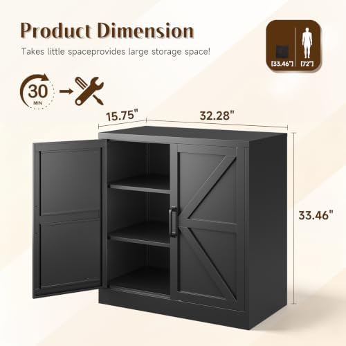 Letaya 36" Metal Storage Cabinet,BlackSmall Kitchen Pantry,Office Credenza - Image 3