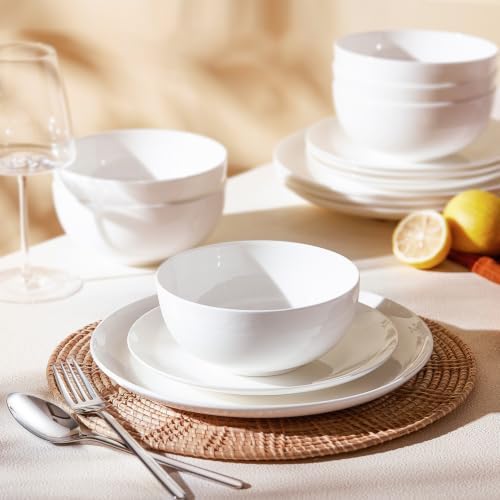 KINGSTONE Bone China Dinnerware Set for 4, 12-Piece Plates and Bowls Set - Image 3