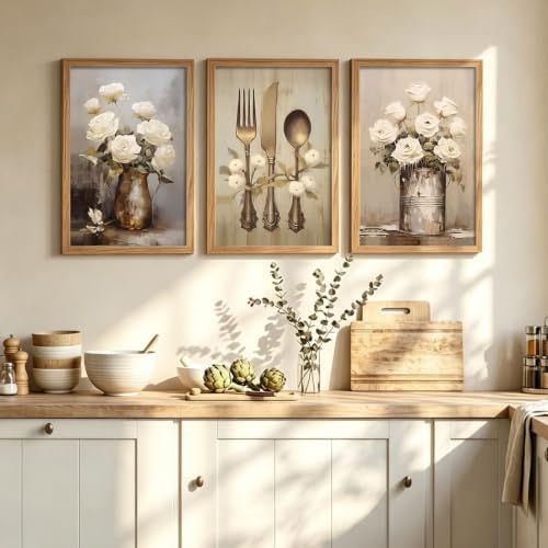 Doqueodas Vintage Countryside Kitchen Wall Art Set, 3 Framed Prints 16x24 - Image 4