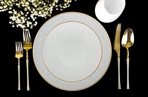 PLASTICPRO 64 Piece Combo Plate Set includes 32-7'' inch Plates & 32-10'' inch Plates White transparent Hammered Plastic PartyPlate Premium heavyweight Elegant, Disposable, Tableware, Dishes, - Image 5